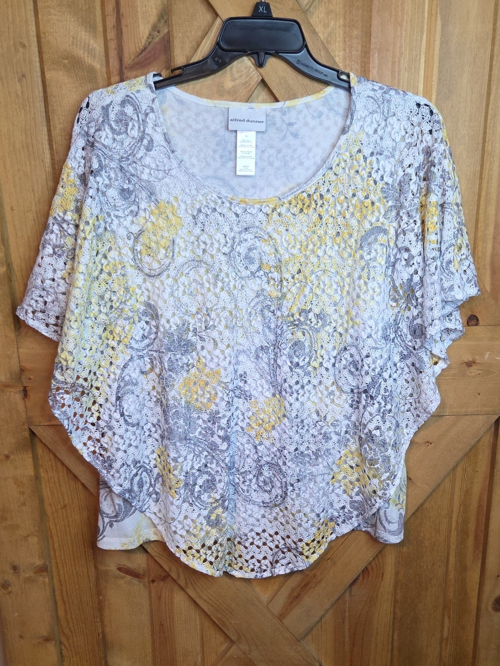 Alfred Dunner Womens Abstract Lace Overlay Poncho Top ..L